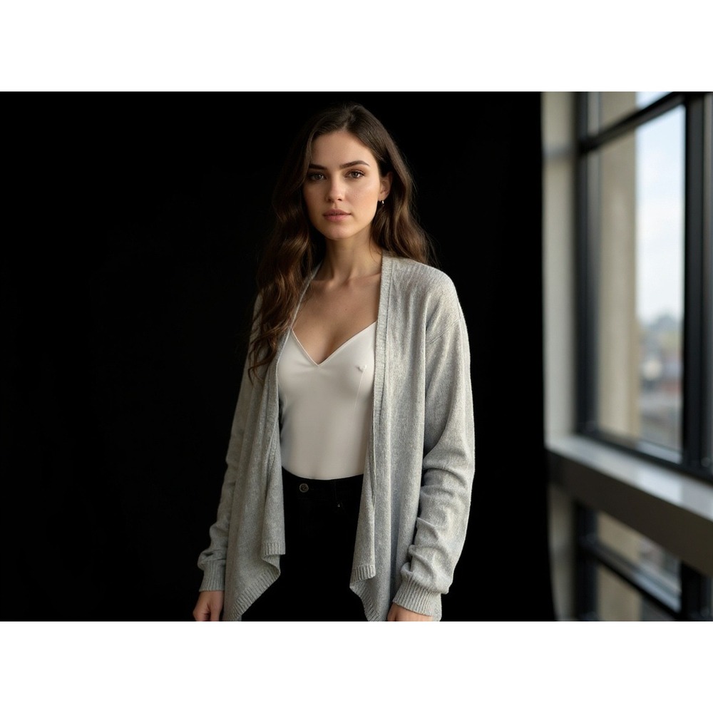 Michael Brandon Women's M Medium‎ Gray asymmetric drape Cardigan Sweater